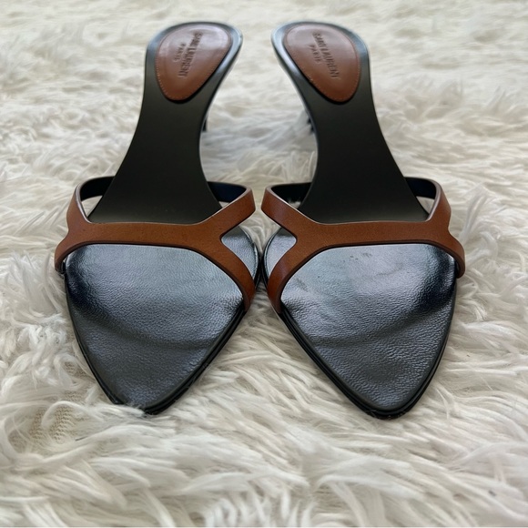 Saint Laurent Black and Brown Carla 60 Leather Mule - Picture 4 of 7